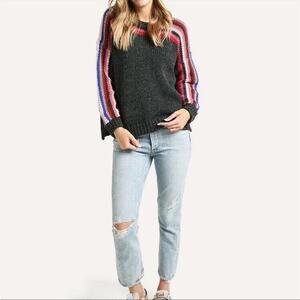 Xirena Teton Apres Ski gray knit striped high low sweater - REPAIRED